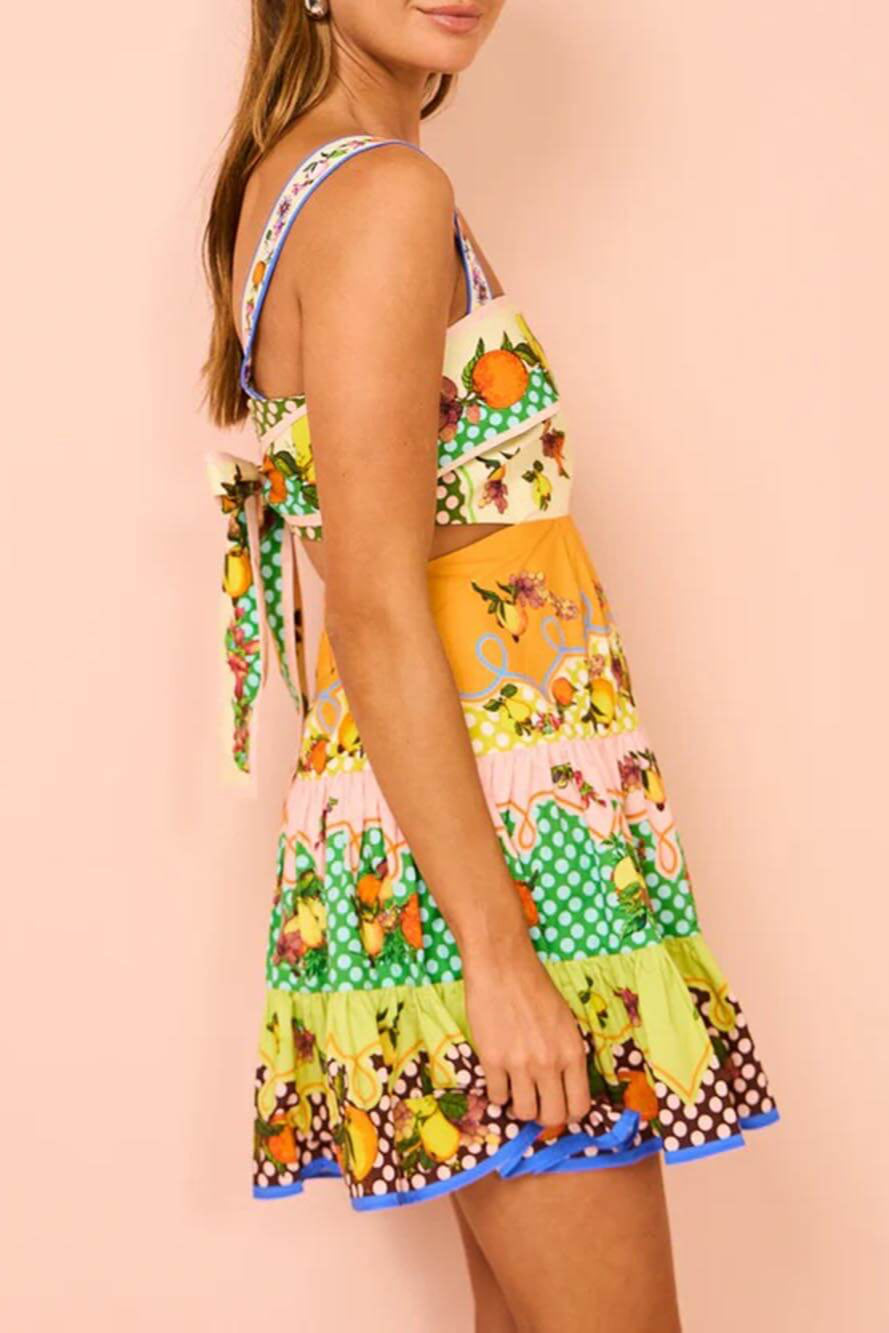 Léa | Robe à imprimé fruité et volants colorés pour femme