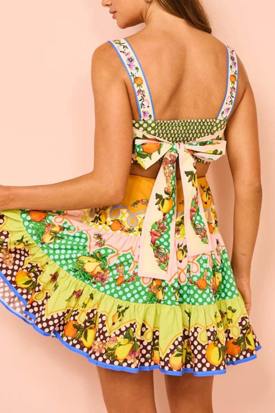 Léa | Robe à imprimé fruité et volants colorés pour femme