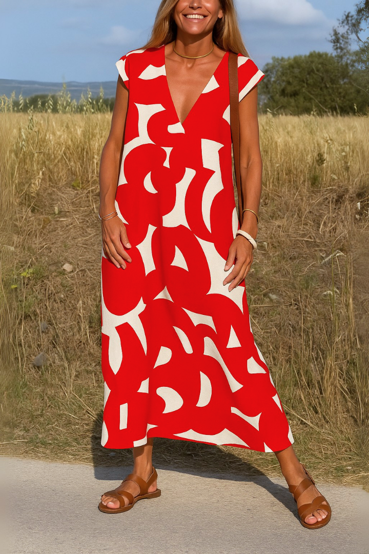 Éden | Robe d’été midi à imprimé graphique noir et blanc