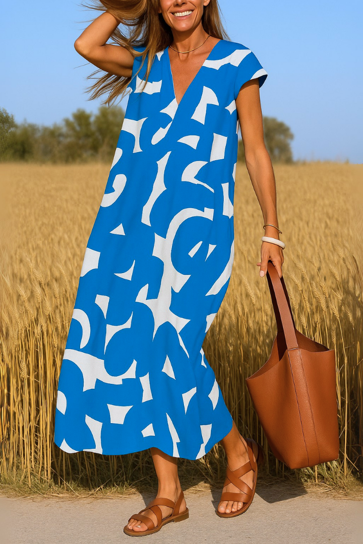 Éden | Robe d’été midi à imprimé graphique noir et blanc