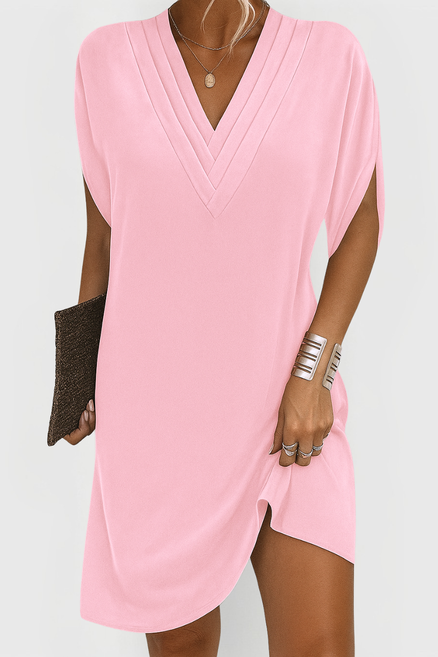 Céline |Robe Courte à Col V en Tissu Fluide