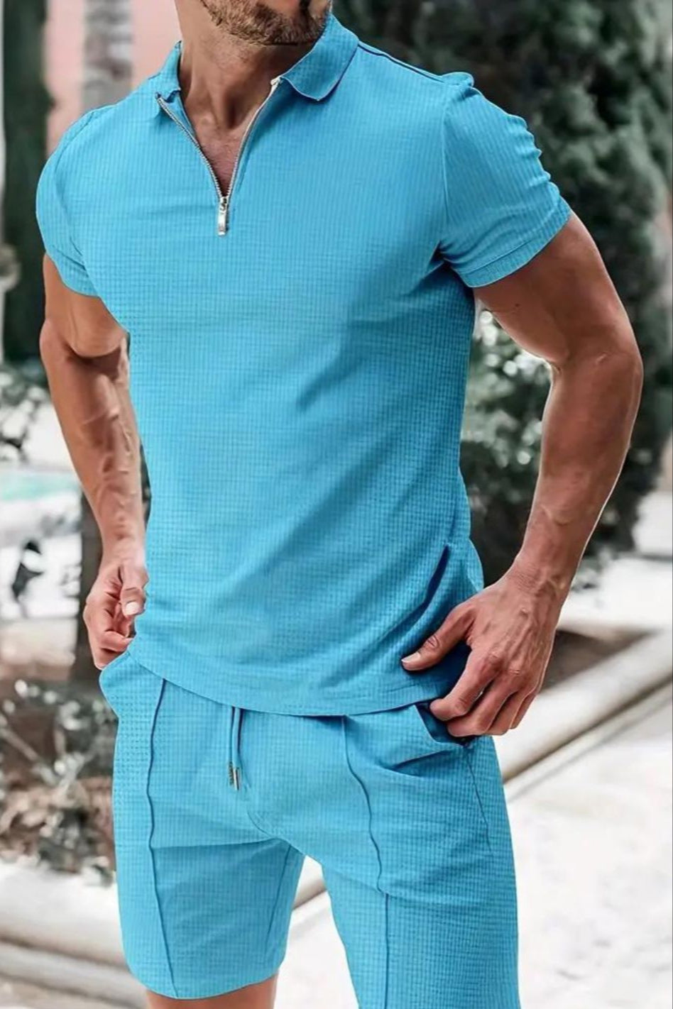 Luca | Ensemble d'été rayé pour homme avec fermeture éclair