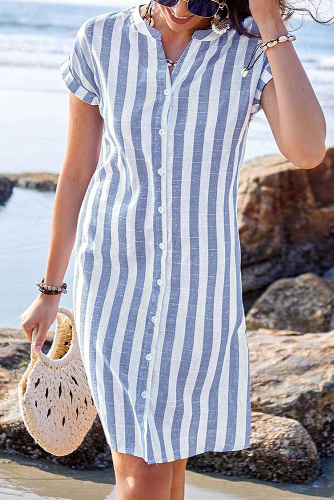 Claire | Robe chemise courte à rayures verticales pour femme