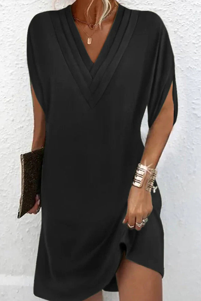 Céline |Robe Courte à Col V en Tissu Fluide