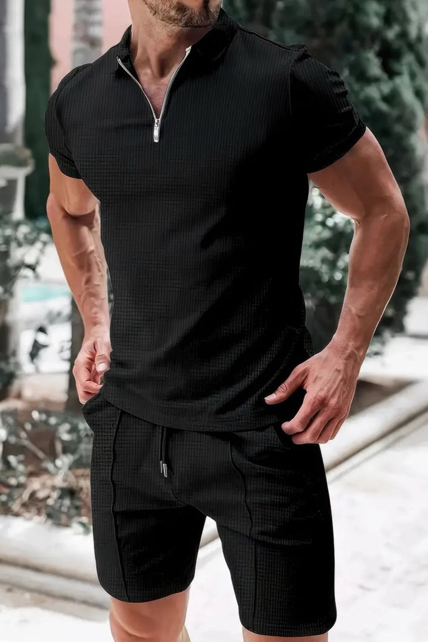 Luca | Ensemble d'été rayé pour homme avec fermeture éclair