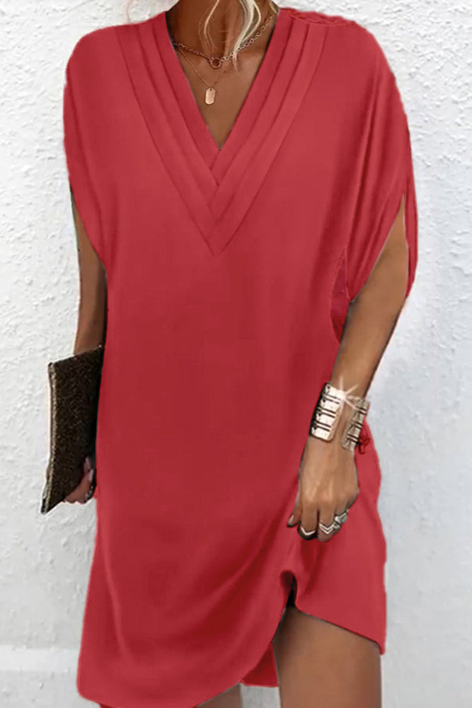 Céline |Robe Courte à Col V en Tissu Fluide