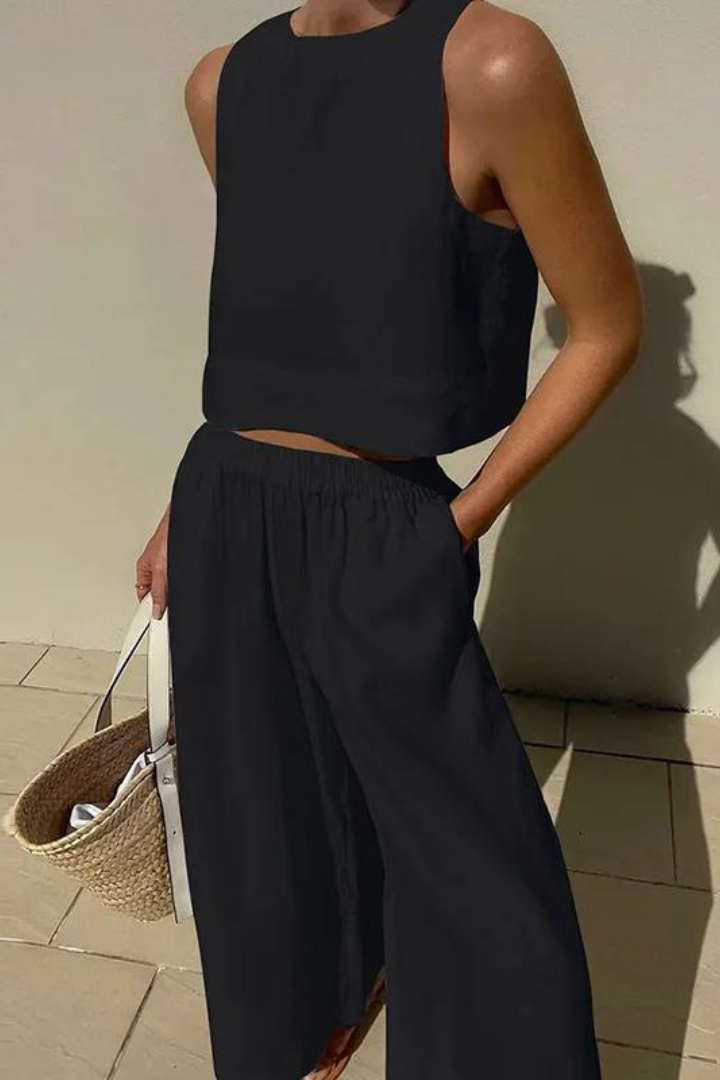 Livia | Ensemble en lin avec top sans manches et pantalon large pour femme