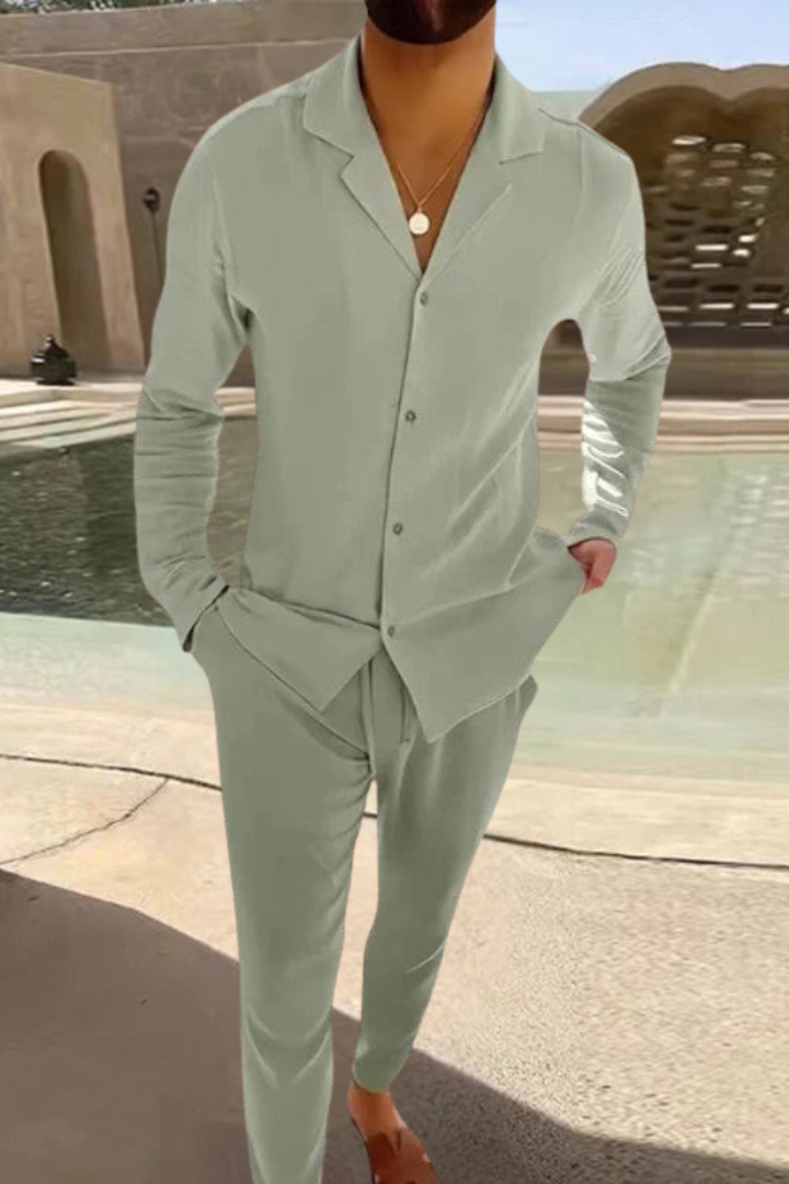Marc | Ensemble Chemise et Pantalon en Lin Décontracté pour Homme