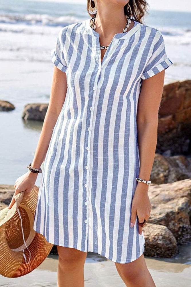 Claire | Robe chemise courte à rayures verticales pour femme