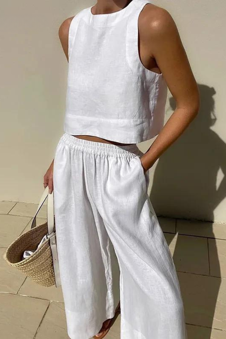 Livia | Ensemble en lin avec top sans manches et pantalon large pour femme