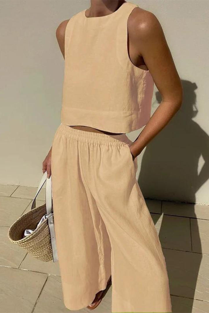 Livia | Ensemble en lin avec top sans manches et pantalon large pour femme