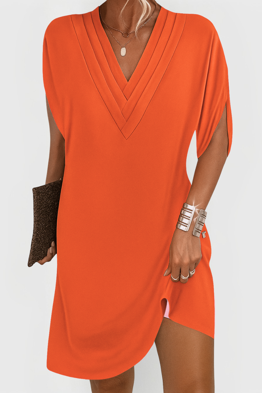 Céline |Robe Courte à Col V en Tissu Fluide