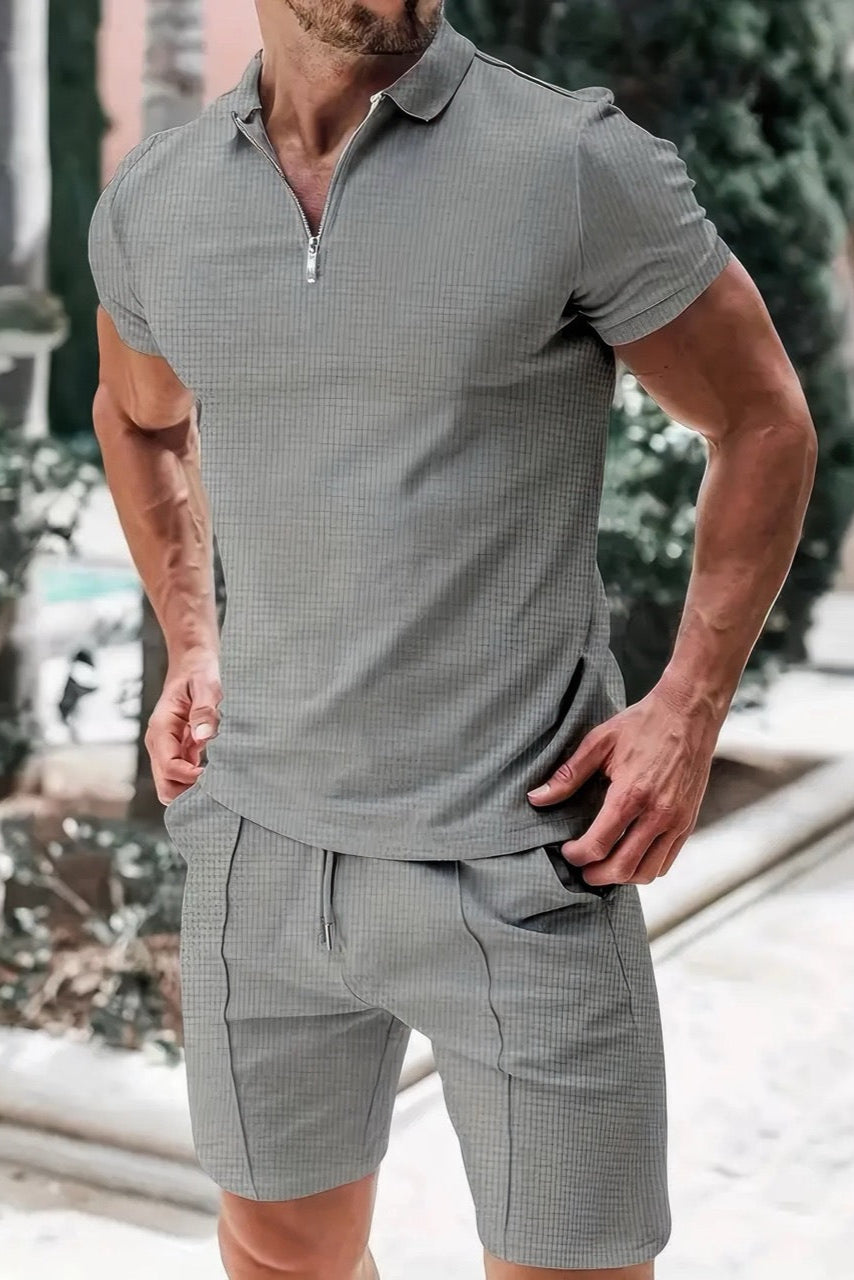 Luca | Ensemble d'été rayé pour homme avec fermeture éclair