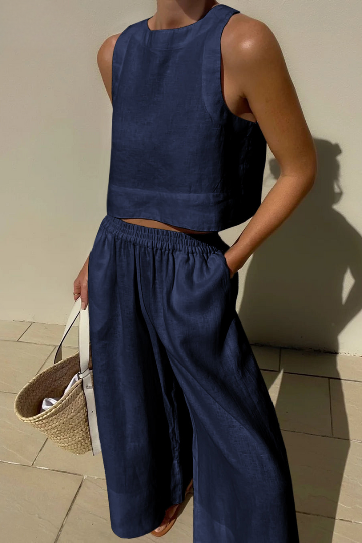 Livia | Ensemble en lin avec top sans manches et pantalon large pour femme