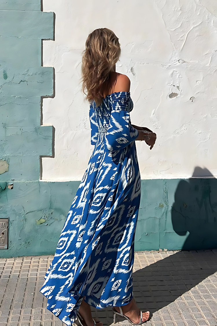 Chiara | Robe longue à épaules dénudées et imprimé floral rouge pour femme