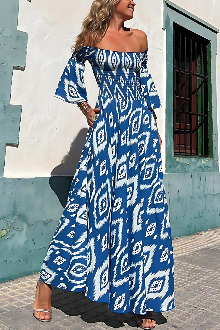 Chiara | Robe longue à épaules dénudées et imprimé floral rouge pour femme