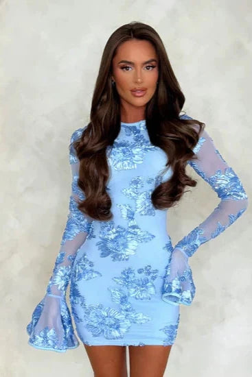Giulia | Robe moulante à manches longues et broderies florales pour femme