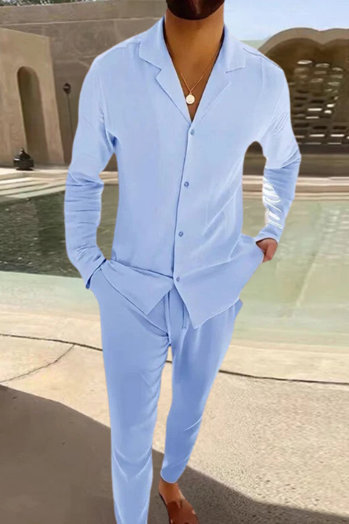 Marc | Ensemble Chemise et Pantalon en Lin Décontracté pour Homme