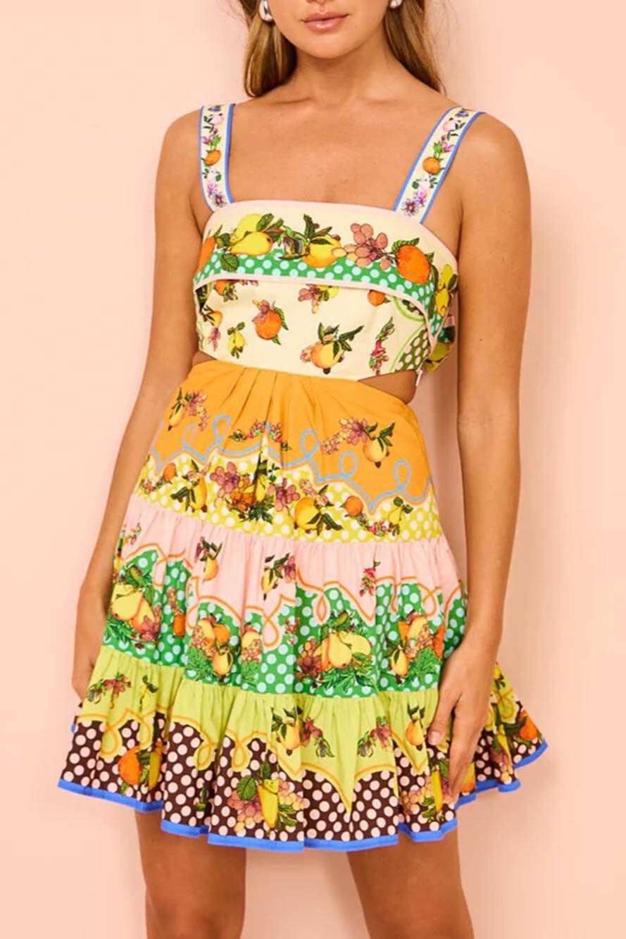 Léa | Robe à imprimé fruité et volants colorés pour femme