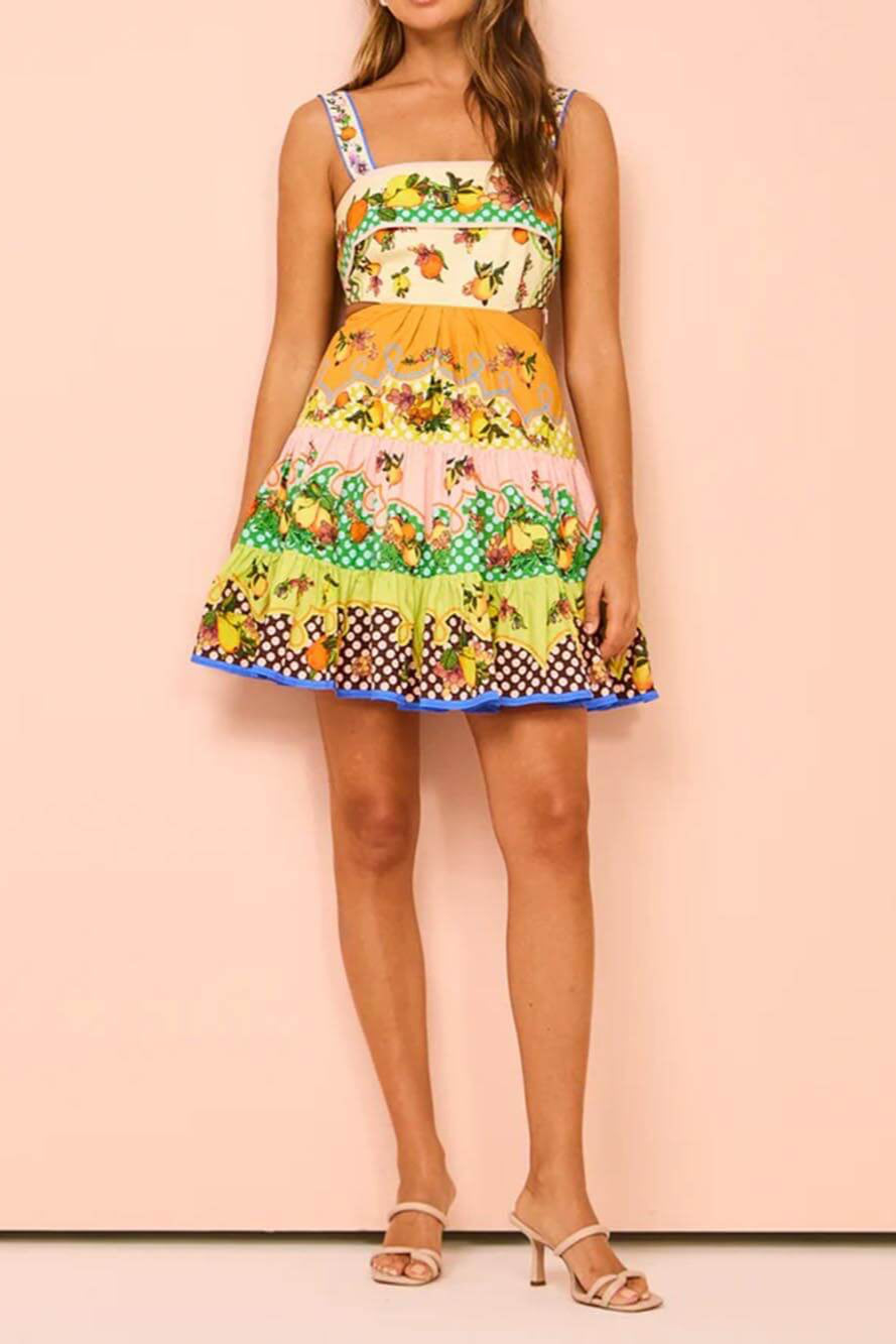 Léa | Robe à imprimé fruité et volants colorés pour femme