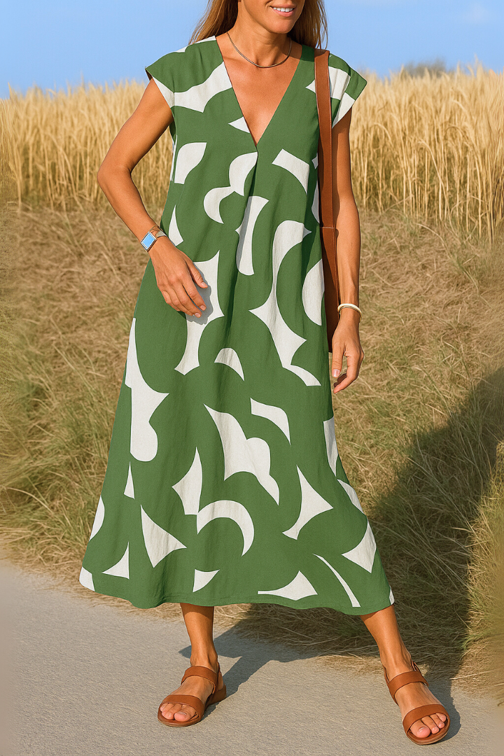 Éden | Robe d’été midi à imprimé graphique noir et blanc