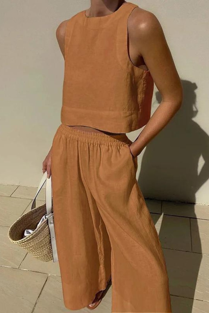 Livia | Ensemble en lin avec top sans manches et pantalon large pour femme