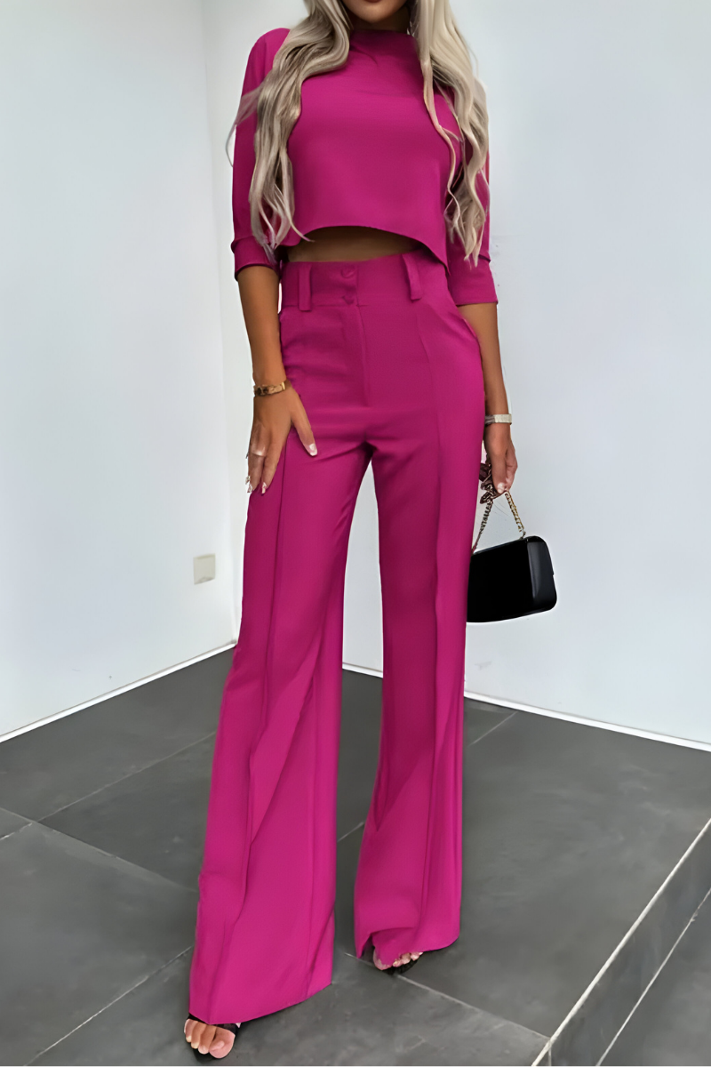 Inès | Ensemble pantalon évasé et top structuré pour femme