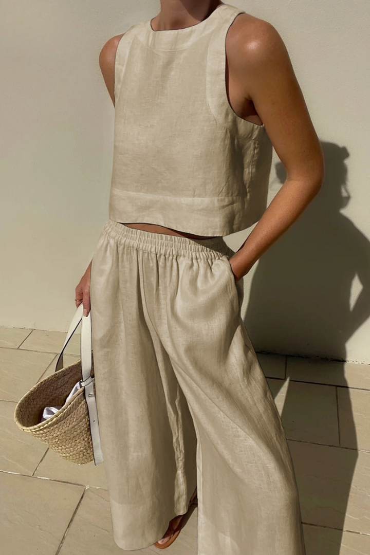 Livia | Ensemble en lin avec top sans manches et pantalon large pour femme