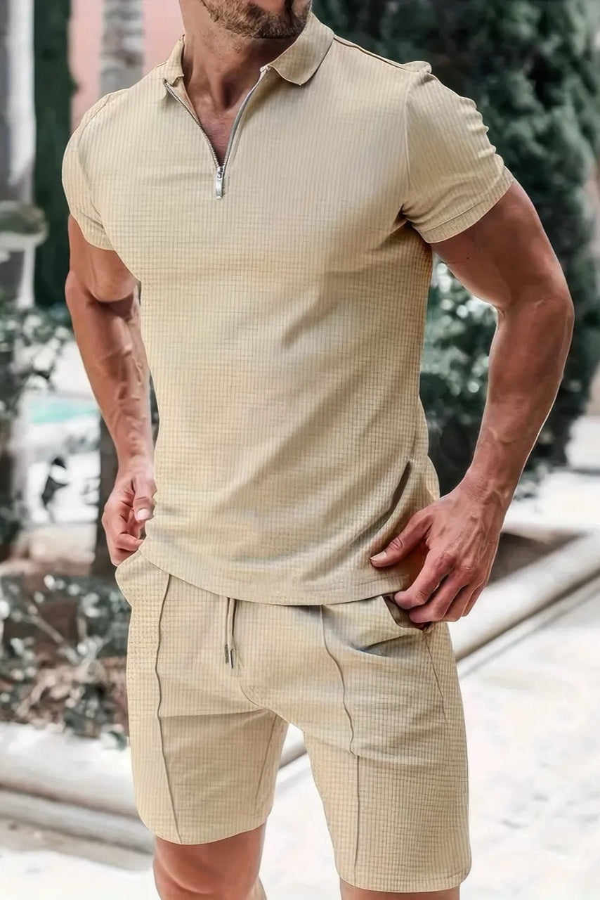 Luca | Ensemble d'été rayé pour homme avec fermeture éclair