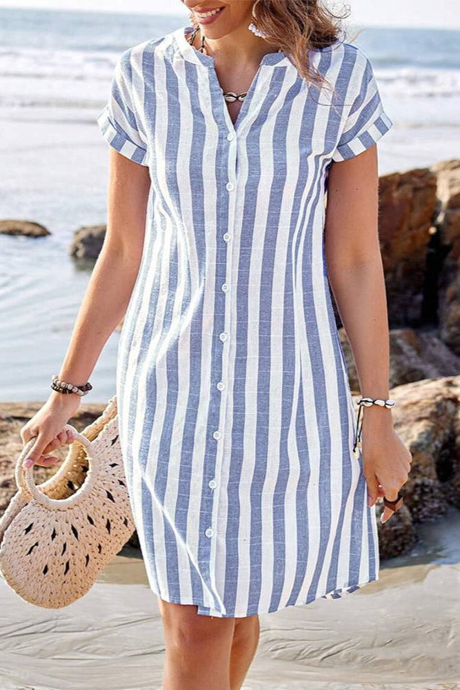 Claire | Robe chemise courte à rayures verticales pour femme