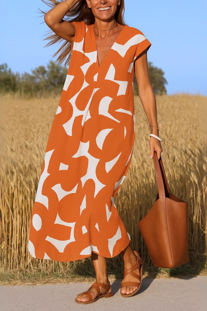 Éden | Robe d’été midi à imprimé graphique noir et blanc