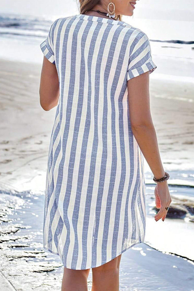 Claire | Robe chemise courte à rayures verticales pour femme