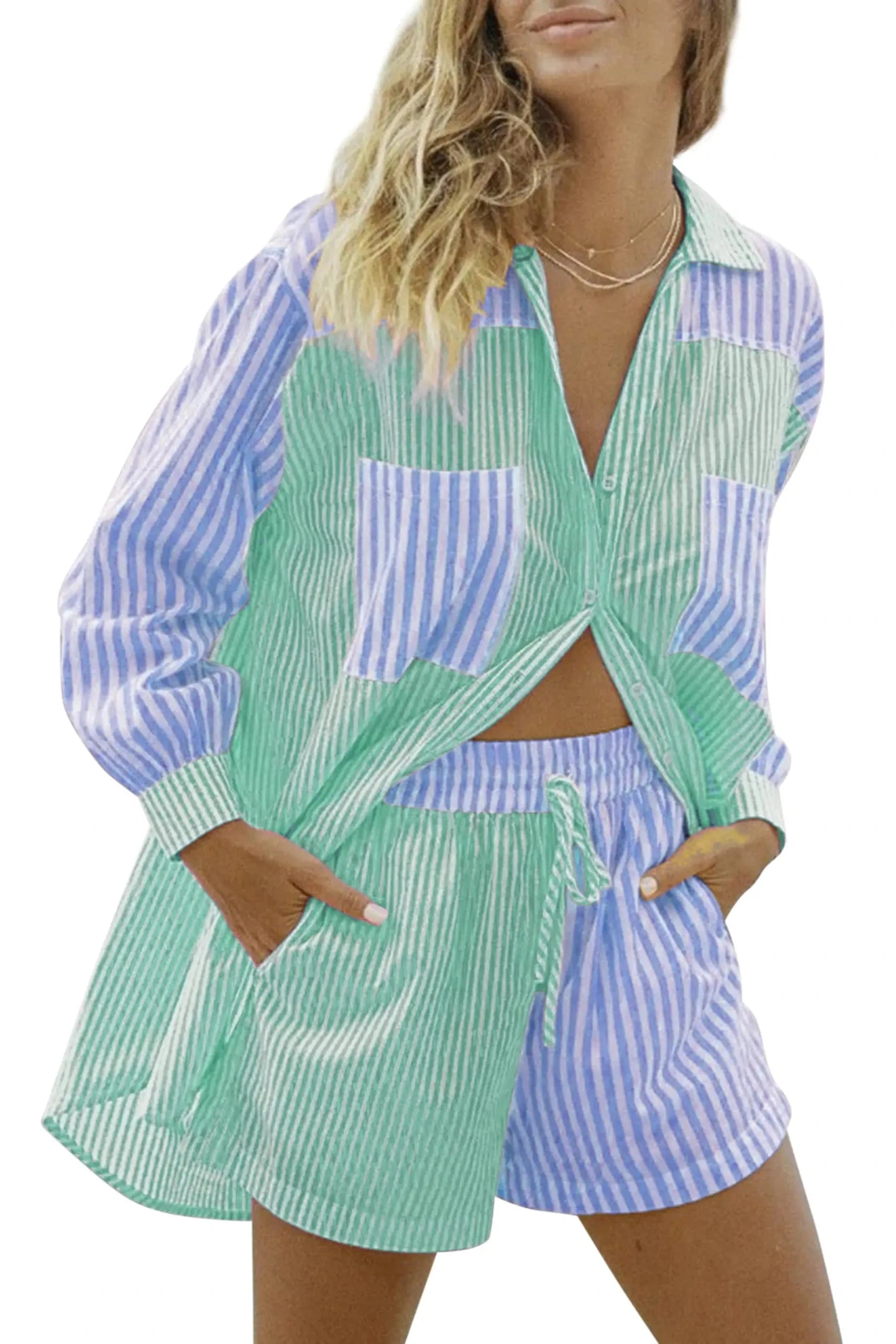 Chloé | Ensemble chemise ample et short à rayures pour femme