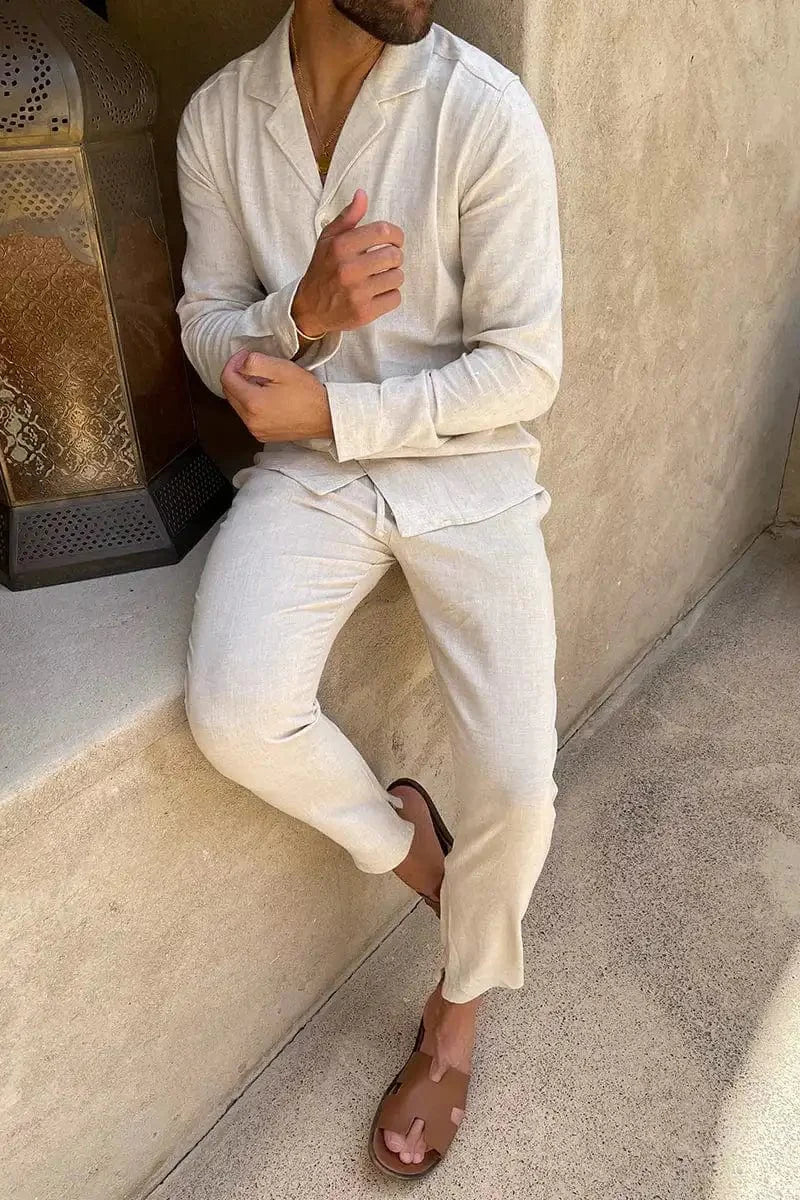 Marc | Ensemble Chemise et Pantalon en Lin Décontracté pour Homme
