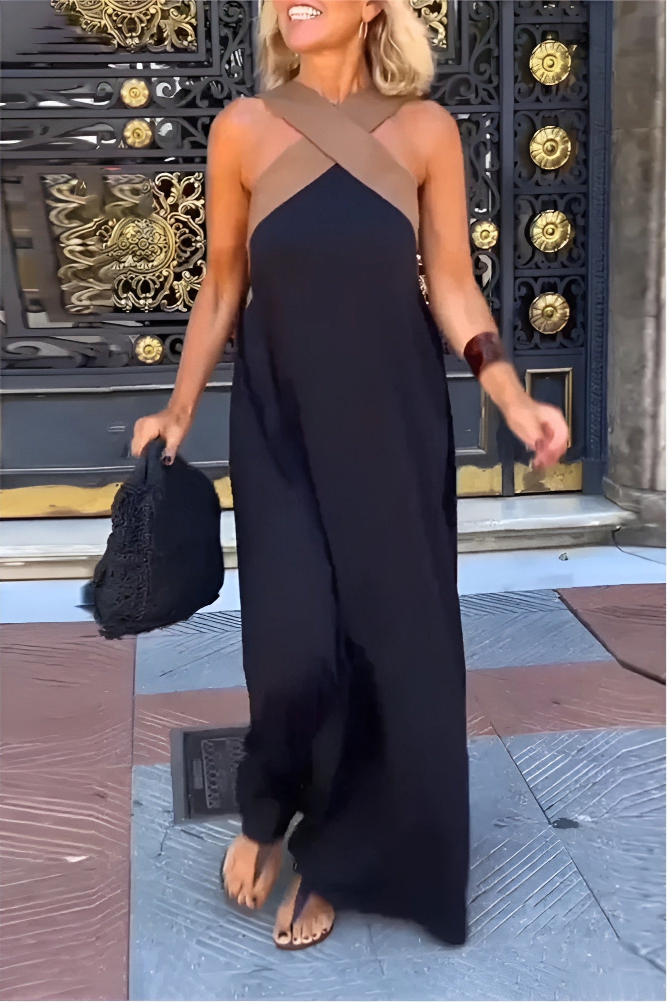 Ariane | Robe longue croisée à l’encolure contrastée