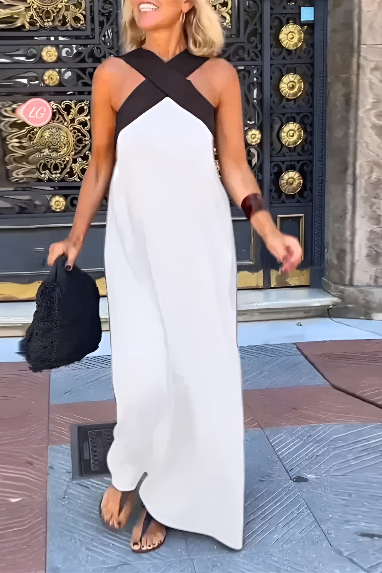 Ariane | Robe longue croisée à l’encolure contrastée